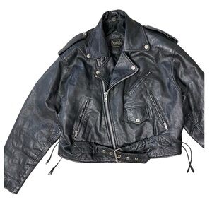 VINTAGE Black Leather Moto Jacket